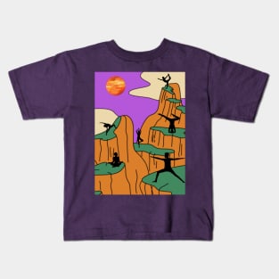 Animated Yoga Mountains Sun and River Graphic Kids T-Shirt